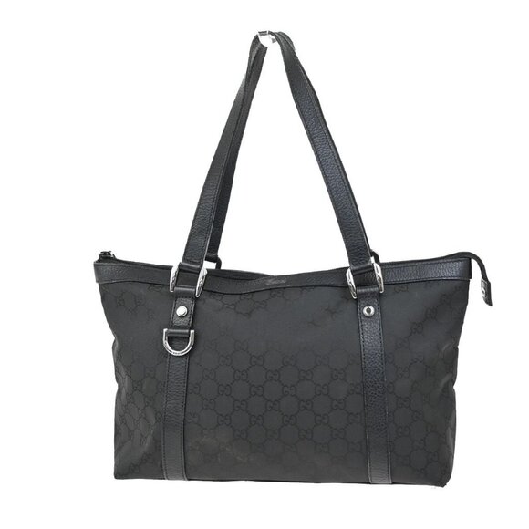 GUCCI GG Logo Pattern Shoulder Tote Bag Canvas Leather Black Italy 30FB776 - Picture 1 of 14